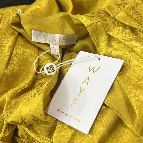 WAYF Ronni Ruched Long Sleeve Midi Dress Yellow Jacquard Snake Print-XS - Picture 6 of 7